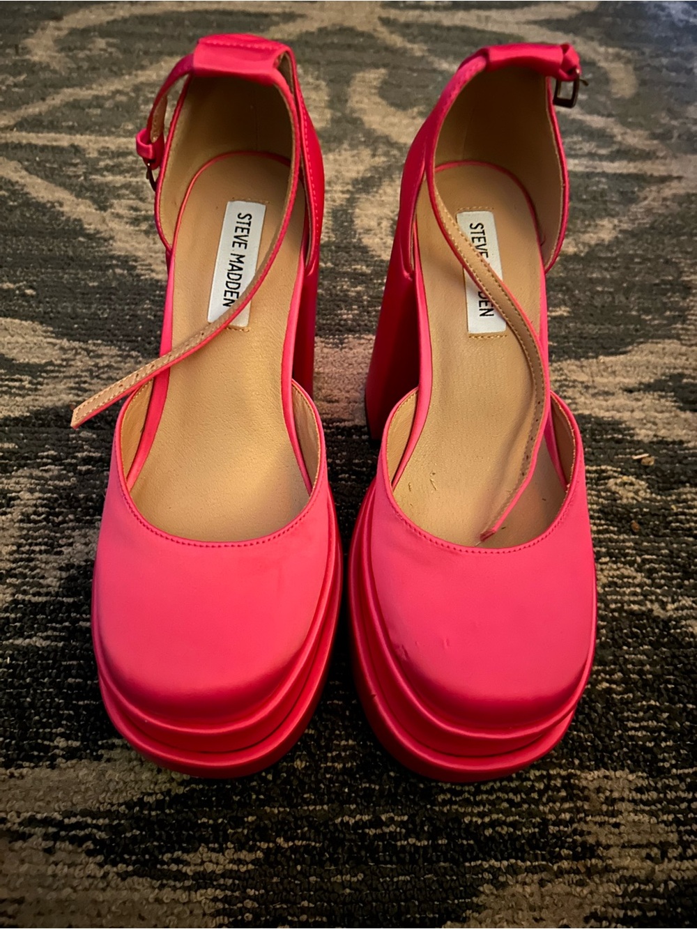 Steve Madden Fuchsia Platform Block Heel Pumps with Ankle Strap - Picture 2 of 5